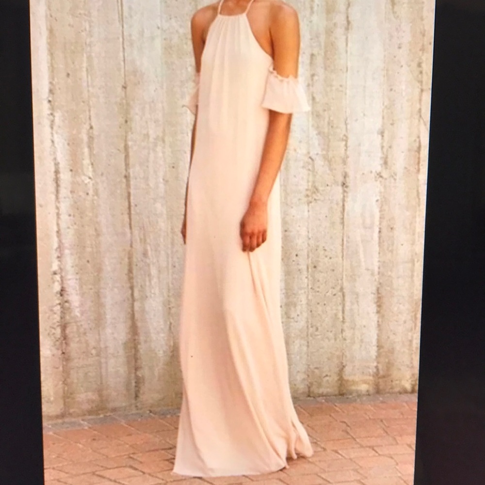 Ruffle Sleeve Halter Gown